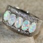 SILVER Elegant White Fire Opal 5 Stone Ring Size 9 WR41103