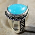 Unique SILVER Vintage Style Blue Ambrite Agate Jasper Teardrop Ring Size 6 Unique SILVER Vintage Style Blue Ambrite Agate Jasper Teardrop Ring Size 6