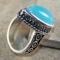 Unique SILVER Vintage Style Blue Ambrite Agate Jasper Teardrop Ring Size 6