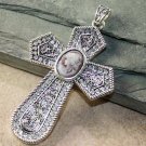 12x16MM Oval Cameo Titanium Druzy Silver Cross Pendant 2 5/8 " X 1 5/8 " 12x16MM Oval Cameo Titanium Druzy Silver Cross Pendant 2 5/8 " X 1 5/8 "