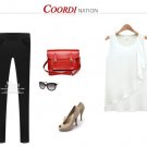 White Lady's Chaotic Chiffon Top Semi Sheer Wavy Edge Flowy Rippled Edge Shirt