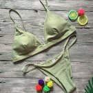 Women's Hot Sexy Green One Piece  Swimwear Triangle Bikini Top Bottom Set