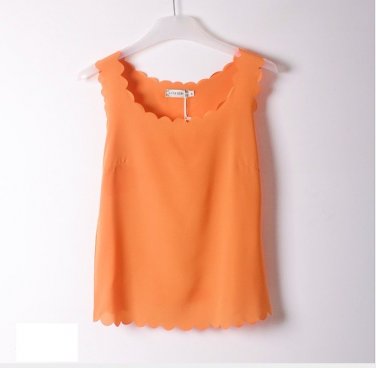 Women's Orange Red Tank Top Semi Sheer Wavy Edge Flowy Flopper Shirt