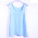 Women's Blue Tank Top Semi Sheer Wavy Edge Loose Flowy Shirt