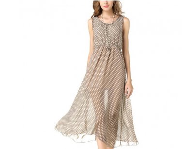 Brown White Polka-dot Dresses  Off-the-shoulder Skirts Dress Strapless Sundress