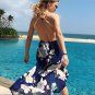 Blue Printed Chiffon Jumper Skirt Backless  Dress Evening Party Beach Sundress