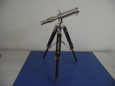 Nickel Finish Brass Table Top Telescope 9" Wood Tripod Table Decor