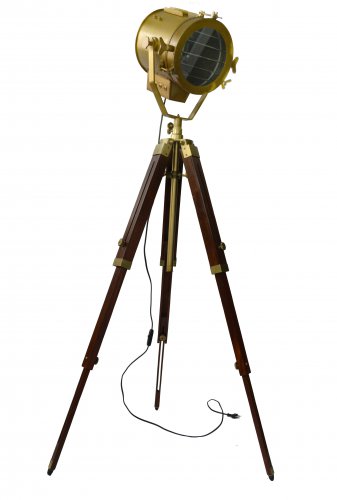 ANTIQUE LAMP WITH PORTABLE TRIPOD STAND IN ANTIQUE WOOD FINISHING