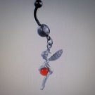 Navel ring with dangling fairy with red stone