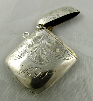 Antique 1911 Solid Sterling Silver Vesta Monogrammed HFS ?  LAYBY AVAILA