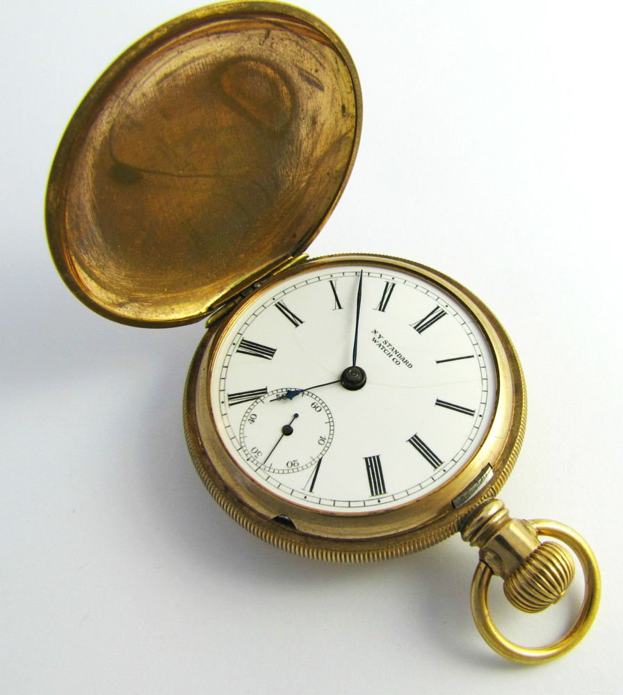 1900s Gold Plated New York Watch Co Full Hunter Pocket Watch Mechanical ...