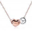 9K Rose White Gold Diamond Solitaire Heart Peace Necklace, Women Girl Fashion Jewelry S08151N