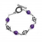 925 Silver Cross and Amethyst Toggle Bracelet, Women Girl Fashion Jewelry C06301B