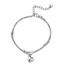 925 Sterling Silver Double Chain Dangle Heart Charm Bracelet, Bridal Bridesmaid Gift C