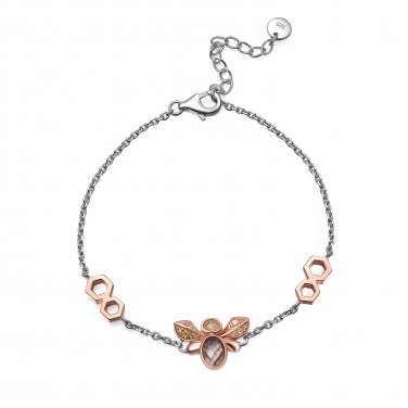 925 Silver CZ Bee Dangle Hexagon Honeycomb Bracelet C05980B