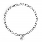 Platinum Plated 925 Silver Bracelet with Rose Dangle, Bridal Bridesmaid Gift C05858B