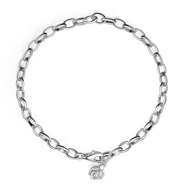 Platinum Plated 925 Silver Bracelet with Rose Dangle, Bridal Bridesmaid Gift C05858B