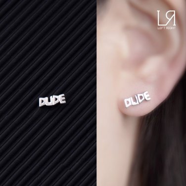 Playful Word Earring "Dude" 925 Sterling Silver Single Stud Earring, Women Girl Jewelry C06389L