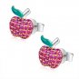 925 Silver CZ Apple Fruit Stud Earrings, Women Girl Teens Fashion Jewelry C06002L(2)