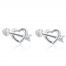 925 Silver Cupid Arrow Heart Stud Earrings, Fashion Women Jewelry C05768E