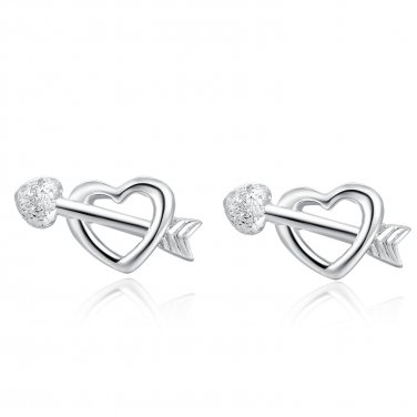 925 Silver Cupid Arrow Heart Stud Earrings, Fashion Women Jewelry C05768E