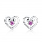 925 Silver Open Heart Pink Sapphire Stud Earrings, Fashion Women Jewelry C05769E