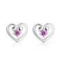 925 Silver Open Heart Pink Sapphire Stud Earrings, Fashion Women Jewelry C05769E