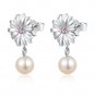 925 Silver CZ Flower Dangling Fresh Water Pearl Stud Earrings, Fashion Women Jewelry C05974E