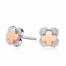 925 Silver Two Tone Clover Stud Earrings, Fashion Women Jewelry C06066E