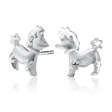 925 Silver Poodle Dog Stud Earrings, Fashion Women Jewelry C06075E