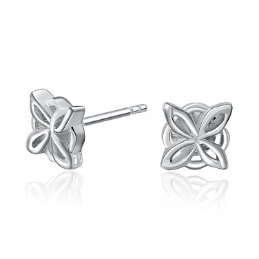 925 Silver Quatrefoil Four Leaf Design Polish Finished Stud Earrings, Fashion Women Jewelry B05902E
