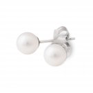 9K White Gold and Fresh Water White Pearl Stud Earrings (6.5mm) Women Jewelry D00891E