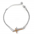 925 Sterling Silver Religious Crosses w/ Yellow CZ Double Chain Bracelet (6.5") C06538B