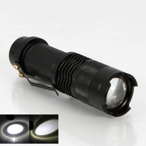 SK68 CREE Q5 250LM 1 Mode Adjustable Focal High Light Flashlight Black