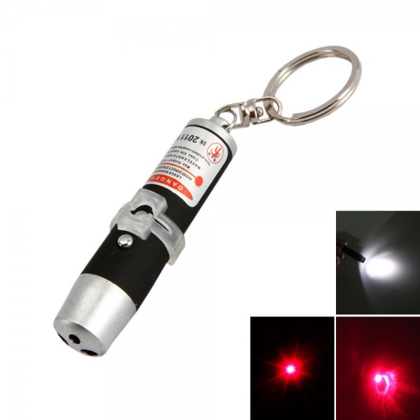 3 in 1 5mW 650nm Black LED Flashlight Red Laser Pointer Keychain (3*LR44)