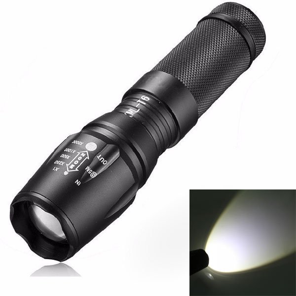 W-878 Cree XM-L T6 1200LM 5 Modes Adjustable Focus Stretchable LED Flashlight Black