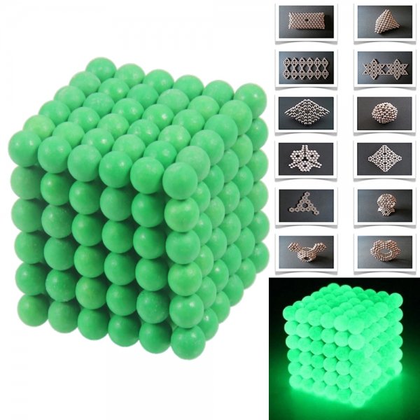 216pcs 5mm DIY Buckyballs Neocube Magic Beads Magnetic Toy Fluorescent Green