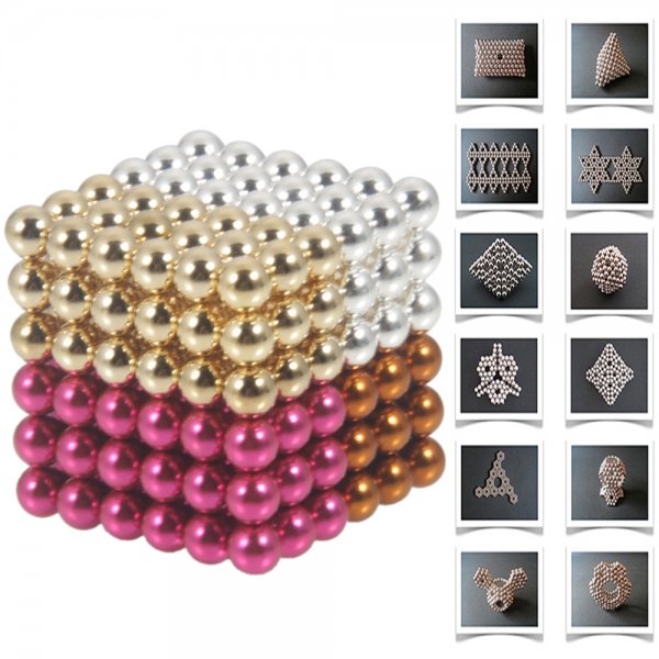 216pcs 5mm DIY Buckyballs Neocube Magic Beads Magnetic Toy Orange & White & Golden & Rose Red