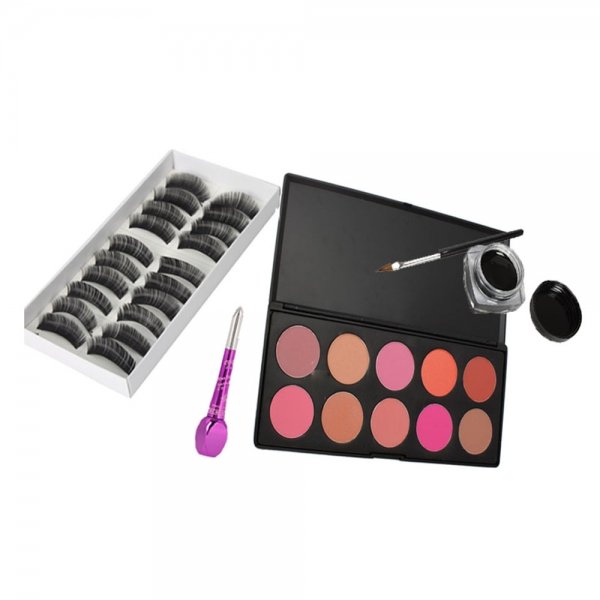 10 Color Blush Palette + 10 Pairs False Eyelashes + Eye Liner Makeup Set 010