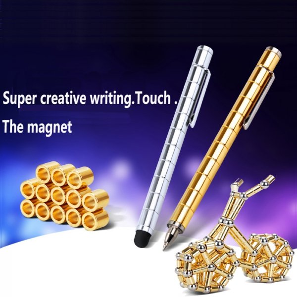 DIY Magnetic Pen with Refill & Steel Balls Golden