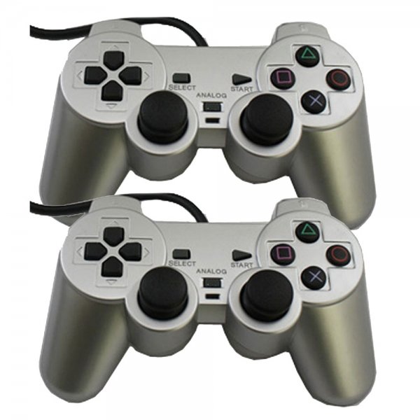2Pcs Wired Vibration Controller for Sony PlayStation 2 PS2 Silver