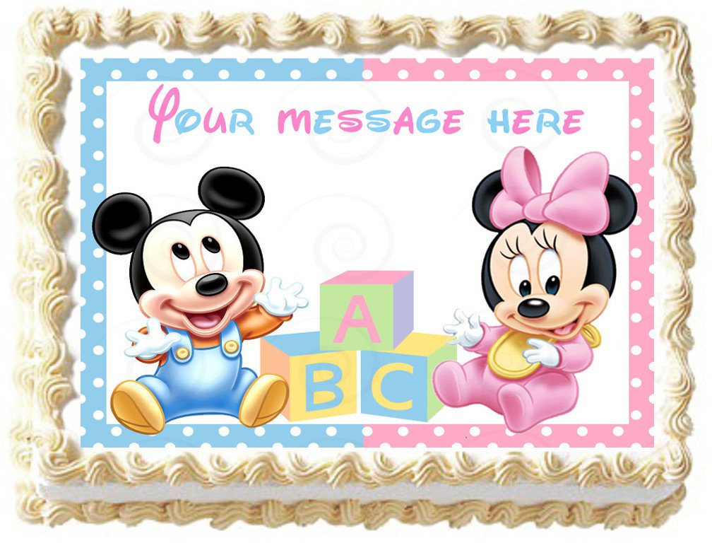 Edible BABY MICKEY AND MINNIE Image Cake Topper 1 4 Sheet