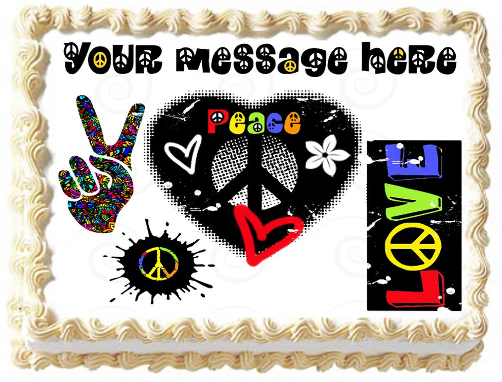 Edible PEACE AND LOVE image cake Topper 1/4 sheet (10.5