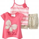 Baby Togs Little Girls 3 Piece Pink Butterfly Top Tank Top Zebra Khaki Shorts