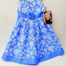 Young Hearts Girls Blue Floral Print Polka Dot Sundress, Church, Summer Size 6