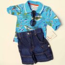 BT Kids Newborn Baby Boys 3 Piece Blue Beach Polo Shirt White T-shirt Jeans Set