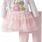 Absorba Newborn Baby Girls 2 Piece Pink Green Polka Dot Tutu Dress Leggings Set
