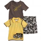 BT Kids Toddler Boys 3 Piece Jeep Shirt Helicopter T-shirt Camouflage Shorts Set