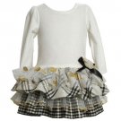 BonnieBaby Drop-Waist Tiered-Skirt Dress White Black and Gold 12Month