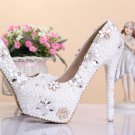 Party Shoes, Prom Shoes, Bridal Shoes--Round Toe Pearls with Crystal Flower Pattern Bridal Pumps